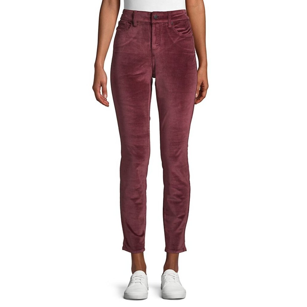 NEW NYDJ Women Ami Velour Deep Currant High Rise Pocketed Crop Skinny Leg Pant - Picture 2 of 6